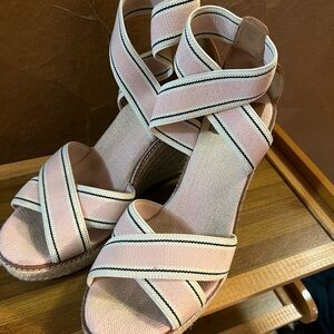 Tory Burch Pink and Cream Strappy Wedges